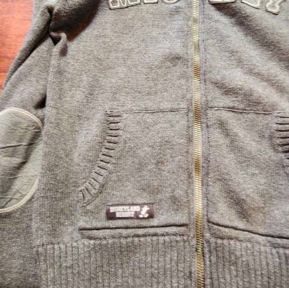 Disneyland Resorts Youth Mickey Spell Out Zip Up Elbow Patches Sweater Sz.S - Picture 3 of 6